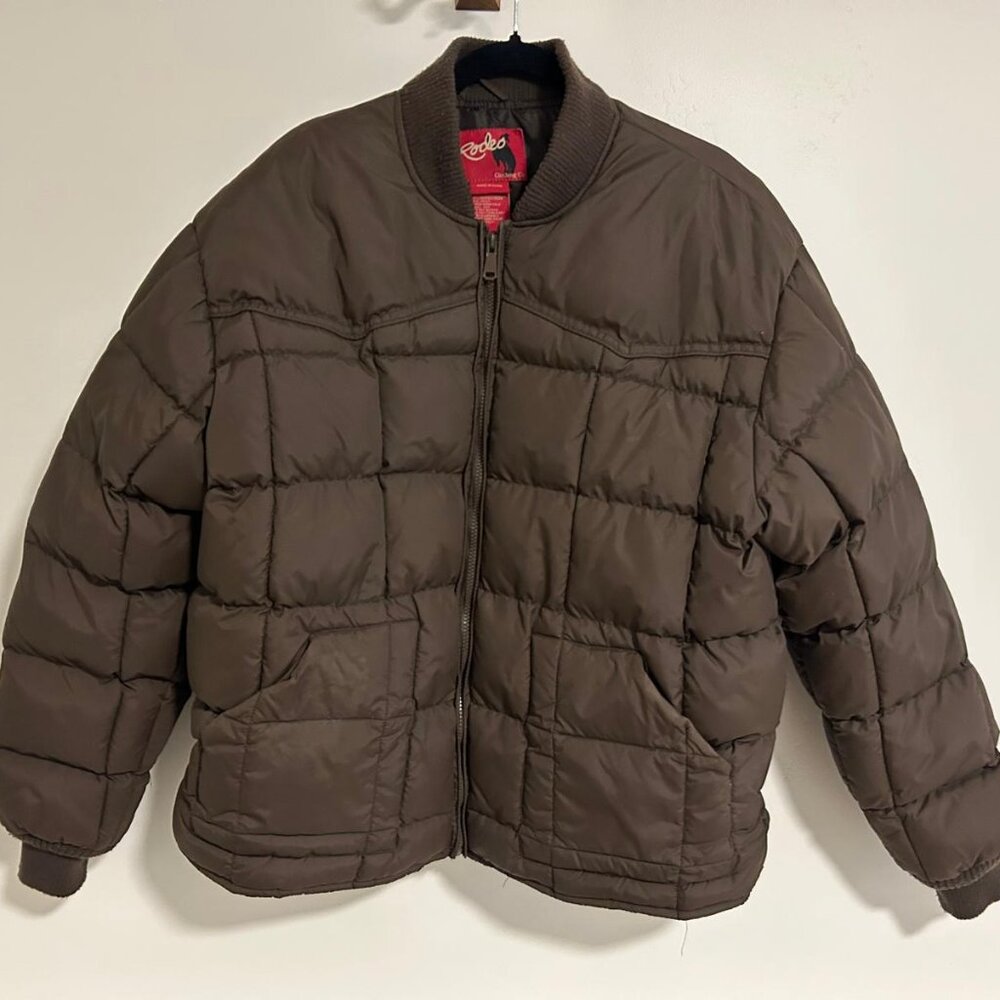 Men's Nylon Quilted Puffer Jacket-NJ629-Brown, Size XL